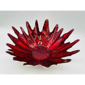 Glass Red Poinsettia Bowl Reverse Painted Silver Bottom Handmade AKCAM Turkey
